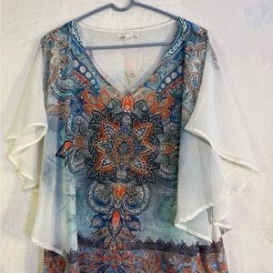 Elegant Paisley Print Kaftan with Sheer Sleeves